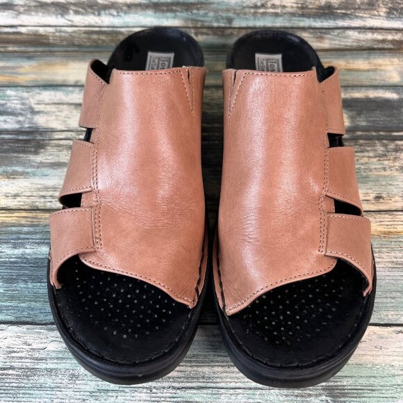 Josef Seibel Slide Sandal Womens Size 8.5-9 Tan Leather Block Heel Lightweight - Picture 4 of 15